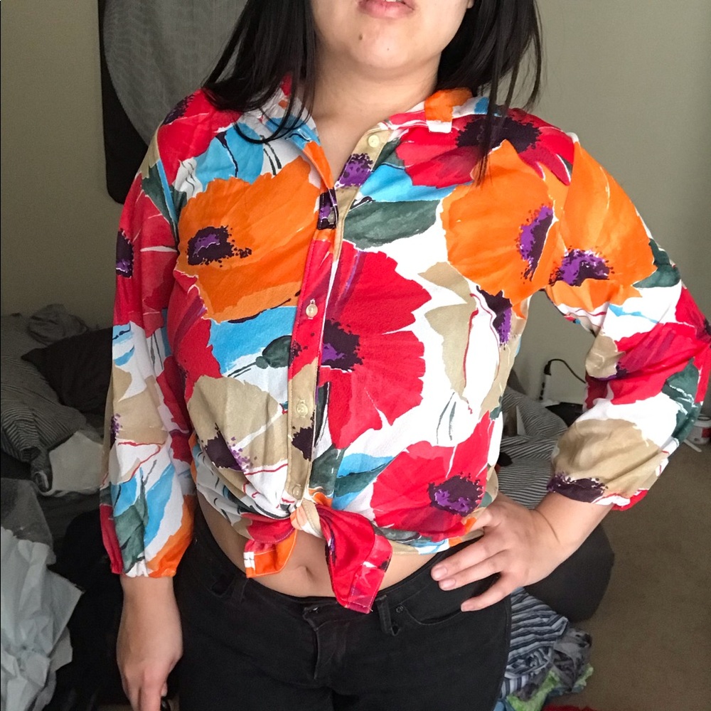 Vintage Floral Button Up Blouse